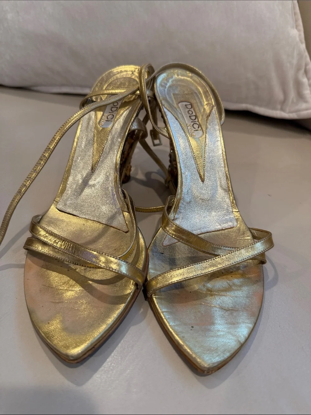 Gold Metallic Strappy Wedge Sandals